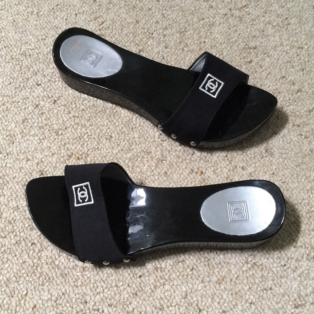 Vintage Chanel Embroidered Logo Sandals